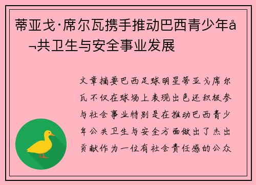 蒂亚戈·席尔瓦携手推动巴西青少年公共卫生与安全事业发展